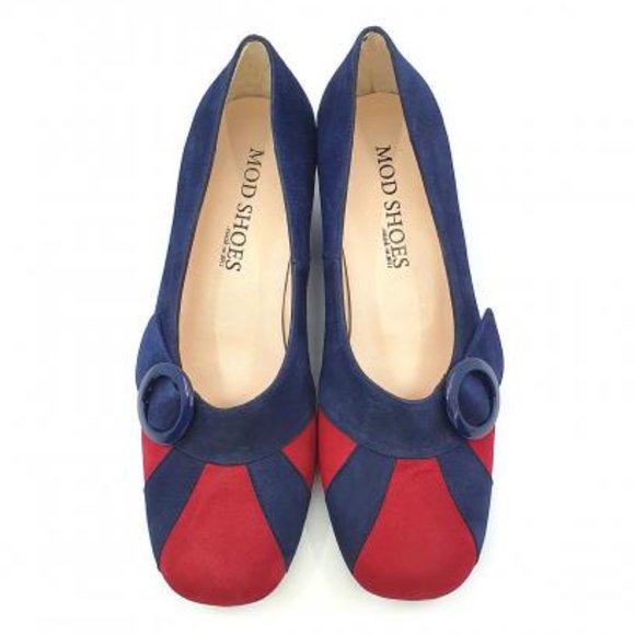 Modshoes Babs Navy and Cranberry Suede Shoes - Picture 1 of 4